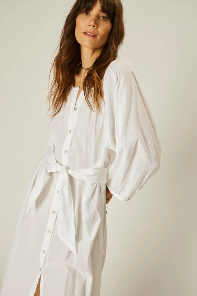 Women Natalie Martin Coverups Alex Midi With Sash White Flat Cotton