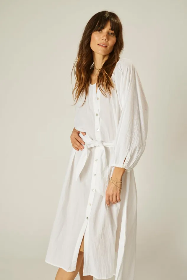 Women Natalie Martin Coverups Alex Midi With Sash White Flat Cotton