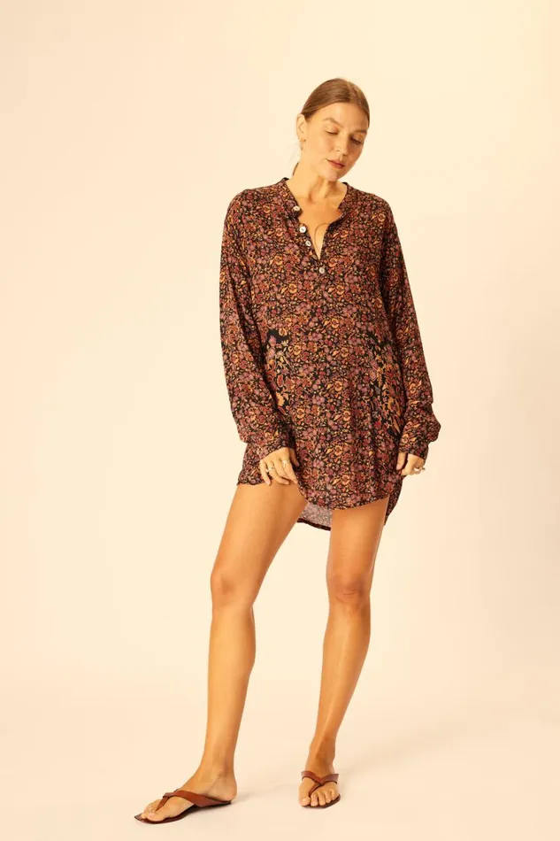 Women Natalie Martin Coverups Aprs Swim Shirt Petite Fleur Noire