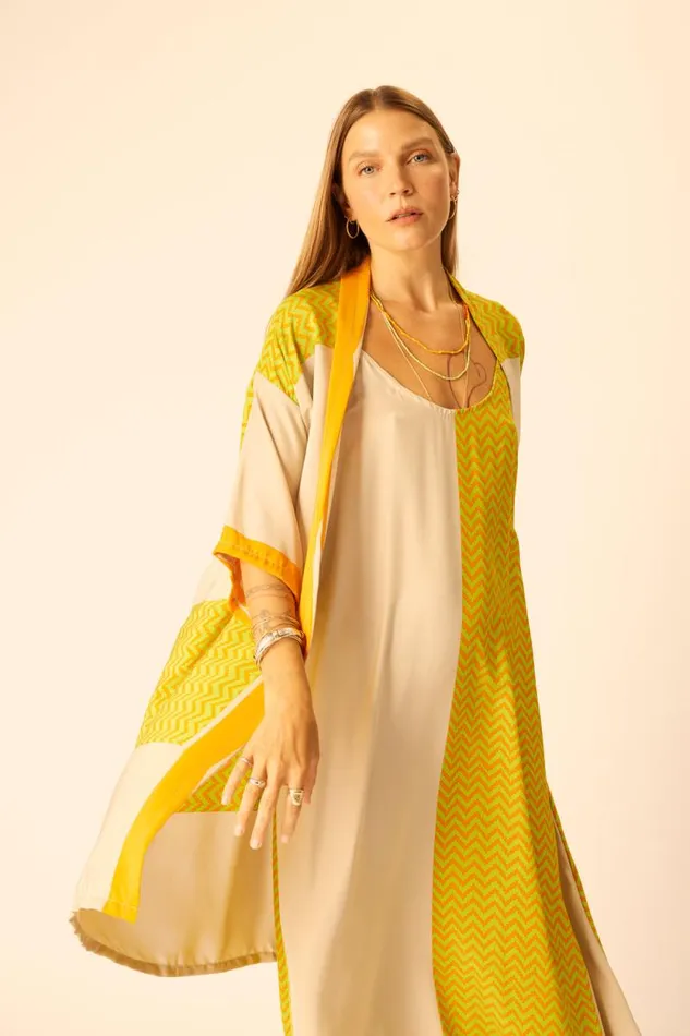 Women Natalie Martin Coverups Lennon Kimono Block Zigzag Tangerine