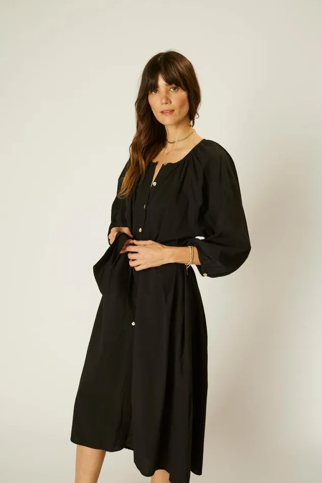 Women Natalie Martin Dresses Alex Midi With Sash Black Flat Cotton