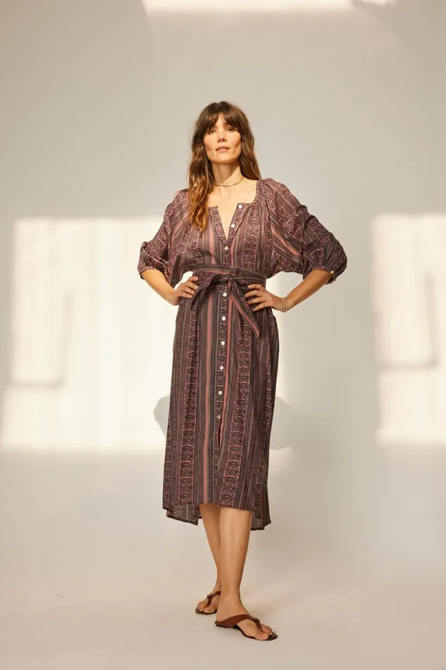 Women Natalie Martin Dresses Alex Midi With Sash Paisley Stripe Heather