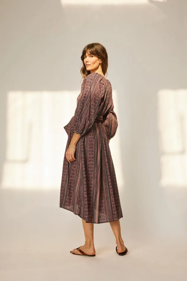 Women Natalie Martin Dresses Alex Midi With Sash Paisley Stripe Heather