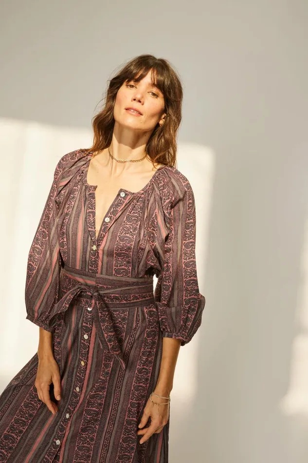 Women Natalie Martin Dresses Alex Midi With Sash Paisley Stripe Heather