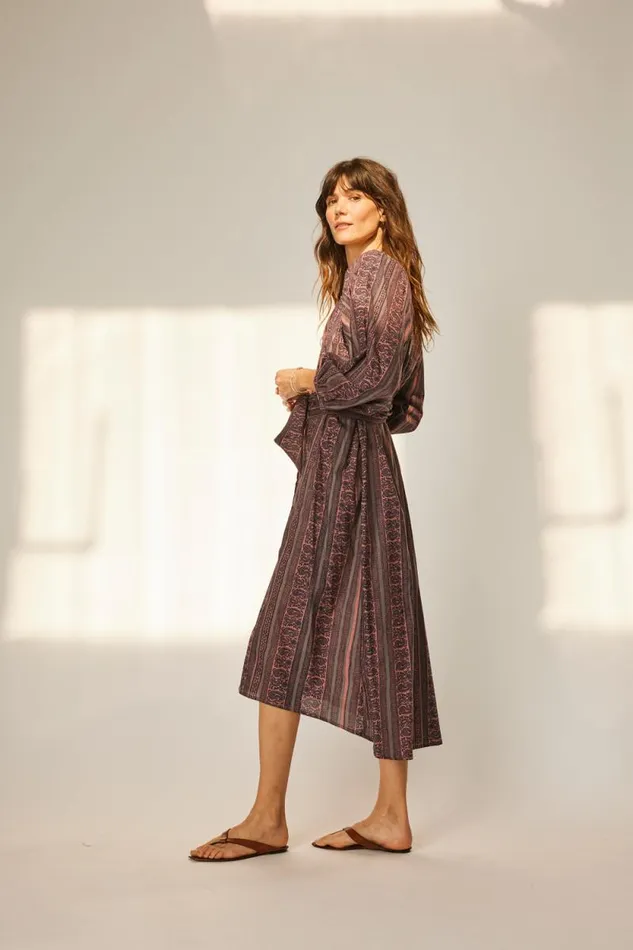 Women Natalie Martin Dresses Alex Midi With Sash Paisley Stripe Heather