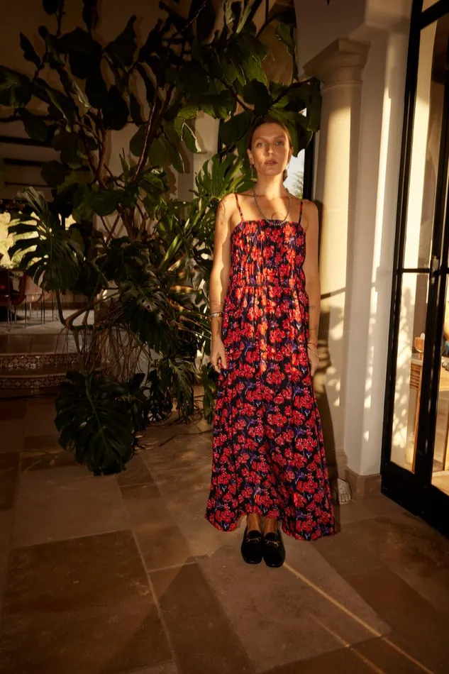 Women Natalie Martin Dresses Gina Maxi Silk Watercolor Print Onyx