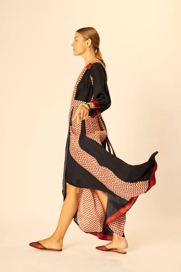 Women Natalie Martin Dresses Kate Long Sleeve Maxi Block Zigzag Noire