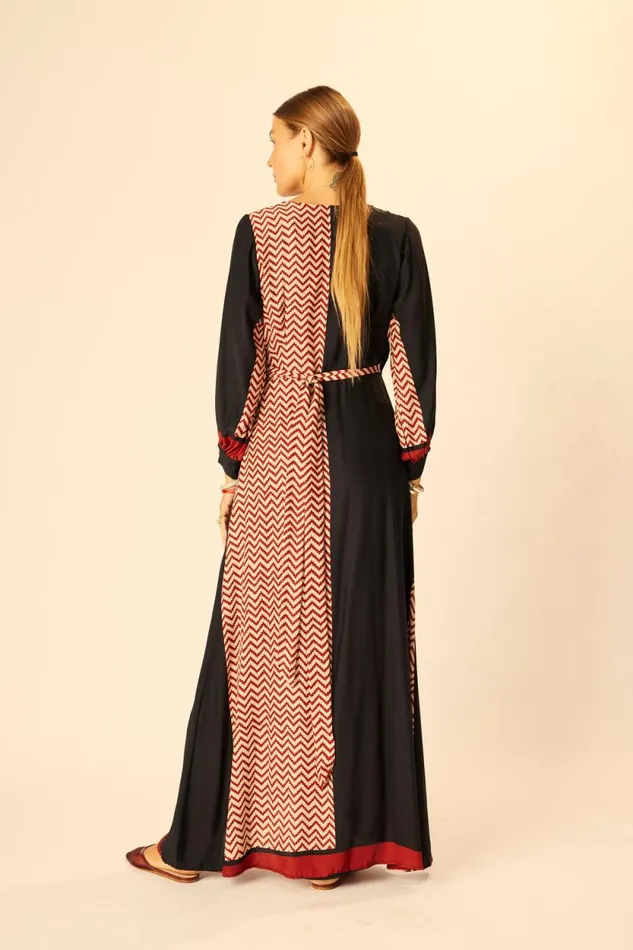 Women Natalie Martin Dresses Kate Long Sleeve Maxi Block Zigzag Noire