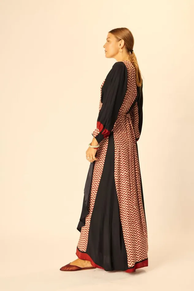Women Natalie Martin Dresses Kate Long Sleeve Maxi Block Zigzag Noire