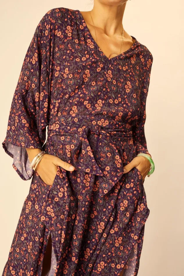 Women Natalie Martin Dresses Marin Dress With Sash Petite Fleur Aubergine