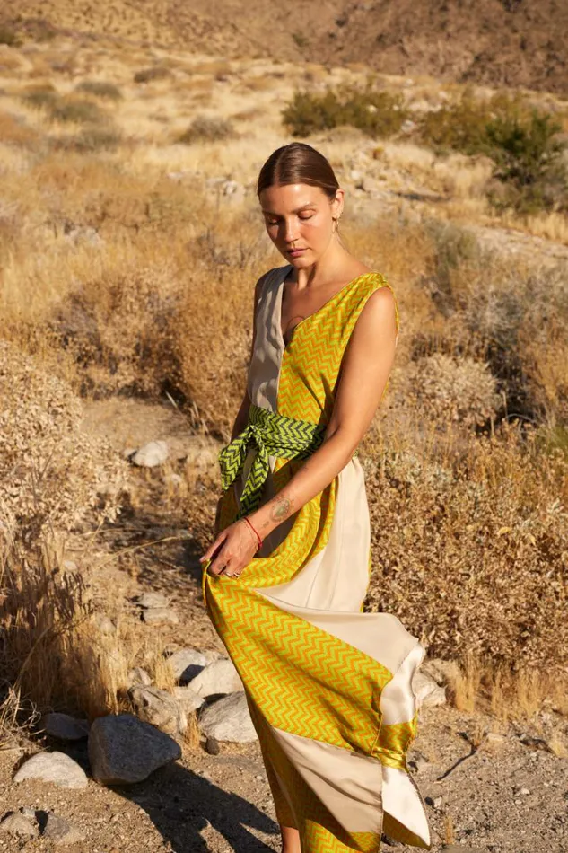 Women Natalie Martin Dresses Tova Maxi Block Zigzag Tangerine
