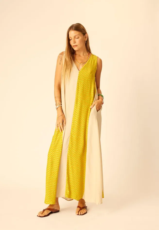 Women Natalie Martin Dresses Tova Maxi Block Zigzag Tangerine