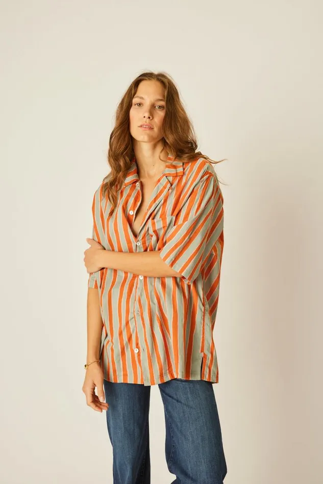 Women Natalie Martin Tops Kevin Shirt Batik Stripe Sage