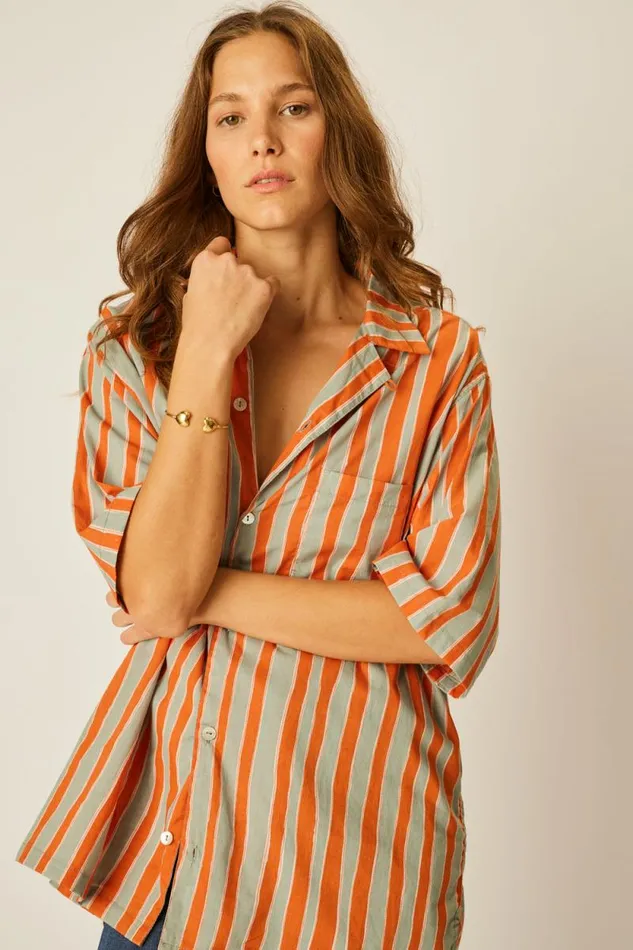 Women Natalie Martin Tops Kevin Shirt Batik Stripe Sage