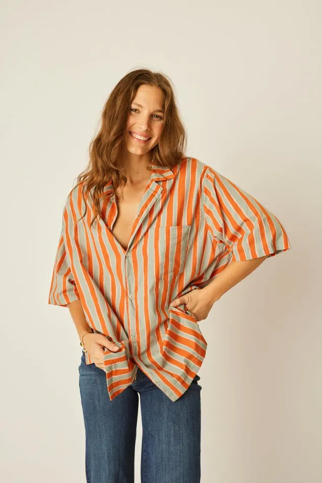 Women Natalie Martin Tops Kevin Shirt Batik Stripe Sage