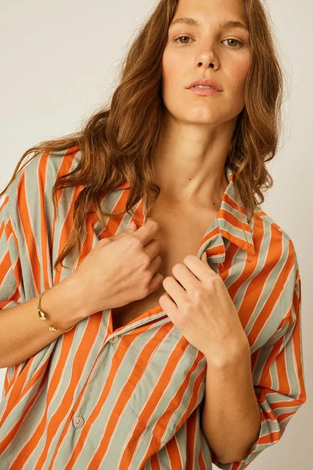 Women Natalie Martin Tops Kevin Shirt Batik Stripe Sage