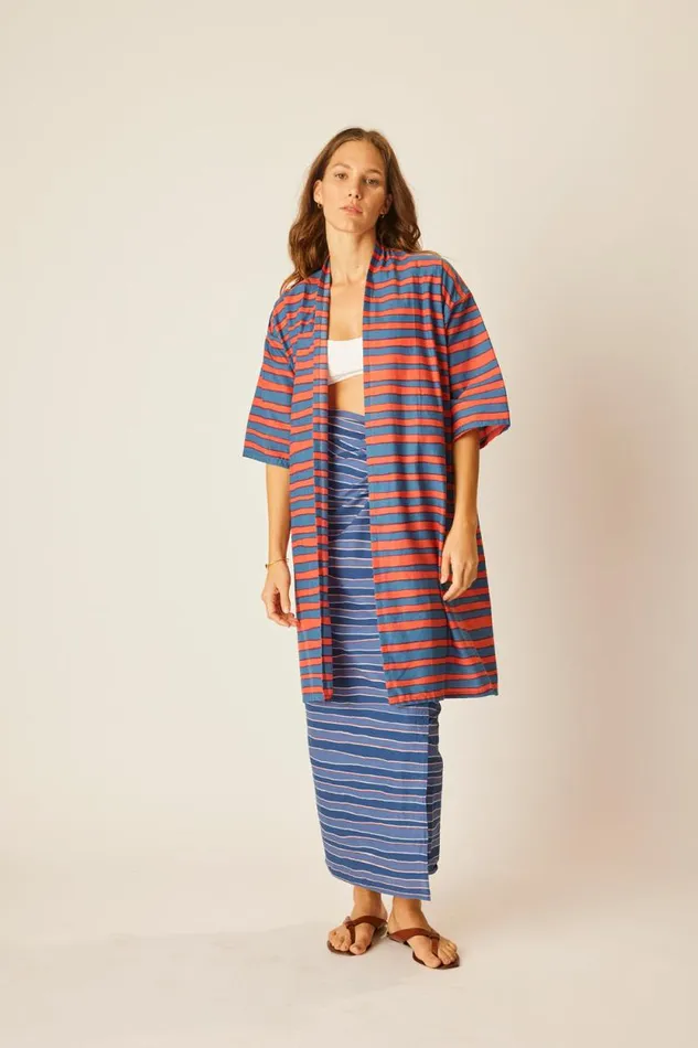 Women Natalie Martin Tops Lennon Kimono Batik Stripe Blood Orange