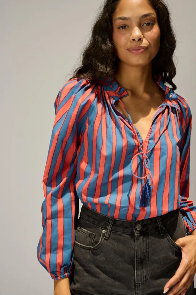 Women Natalie Martin Tops Penny Blouse Batik Stripe Navy