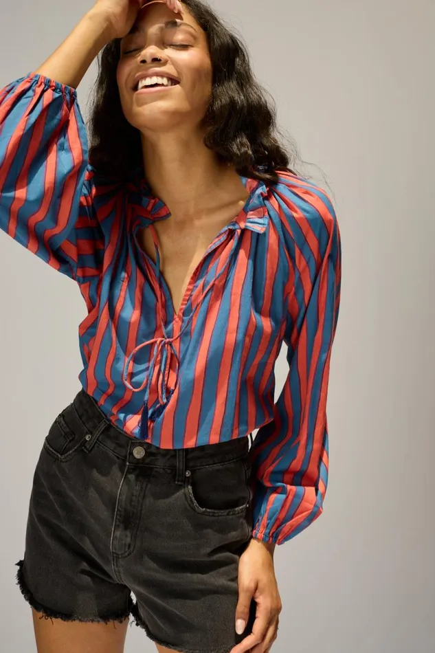 Women Natalie Martin Tops Penny Blouse Batik Stripe Navy