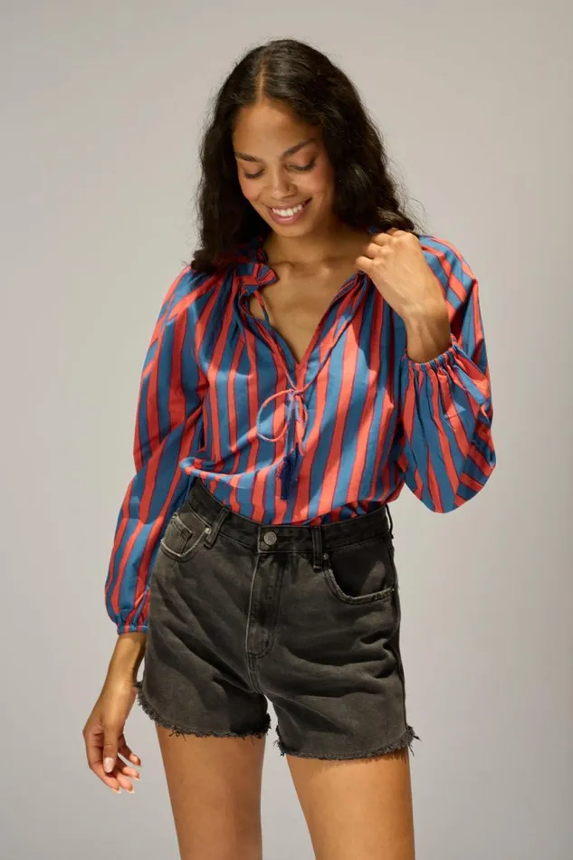 Women Natalie Martin Tops Penny Blouse Batik Stripe Navy