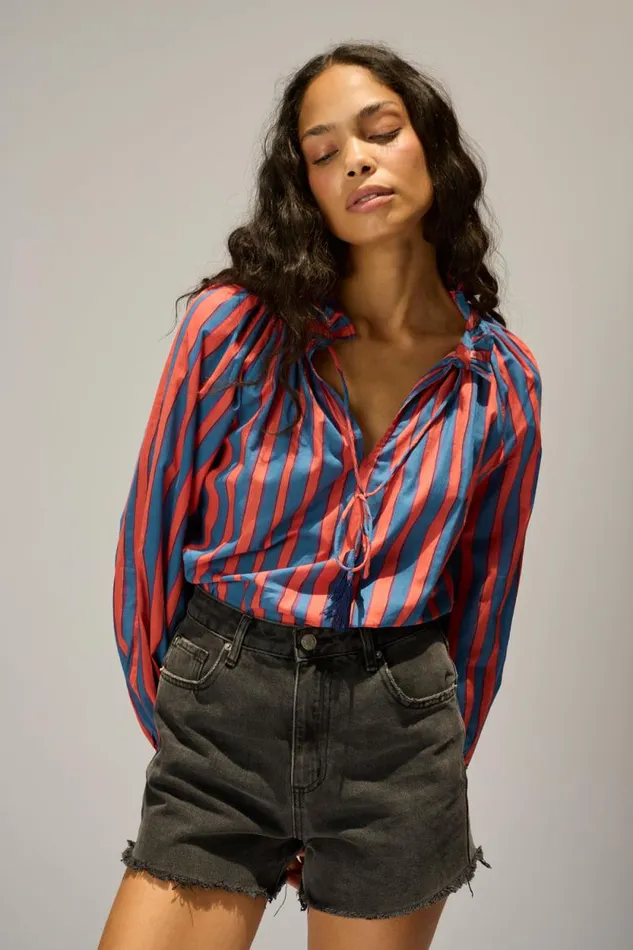 Women Natalie Martin Tops Penny Blouse Batik Stripe Navy
