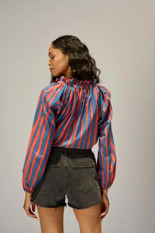 Women Natalie Martin Tops Penny Blouse Batik Stripe Navy