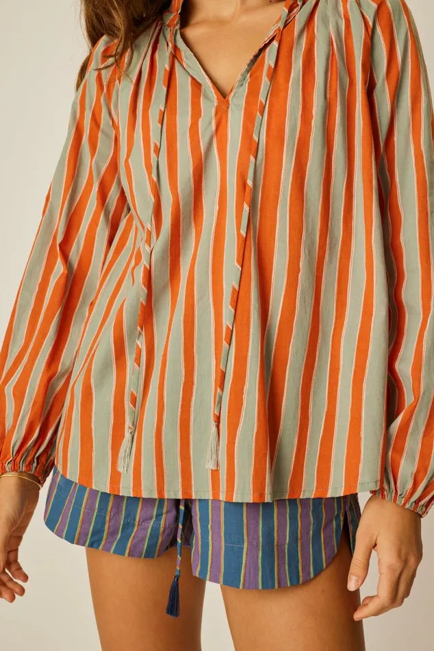 Women Natalie Martin Tops Penny Blouse Batik Stripe Sage