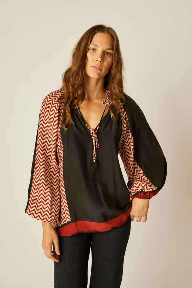 Women Natalie Martin Tops Penny Blouse Block Zigzag Noire