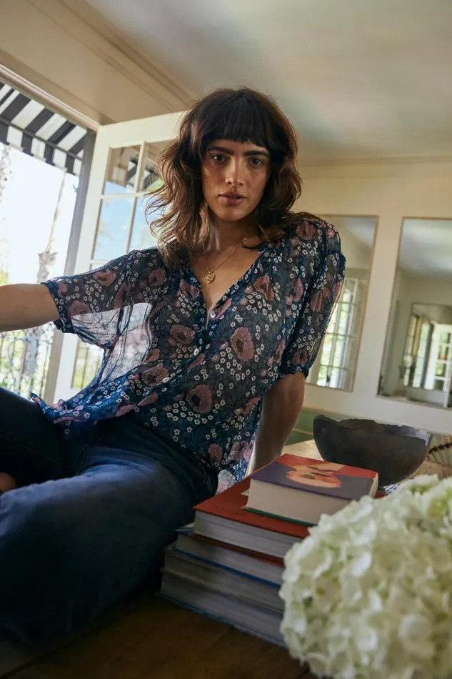 Women Natalie Martin Tops Violet Top Vintage Flowers Indigo