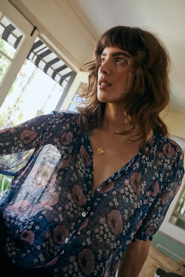Women Natalie Martin Tops Violet Top Vintage Flowers Indigo