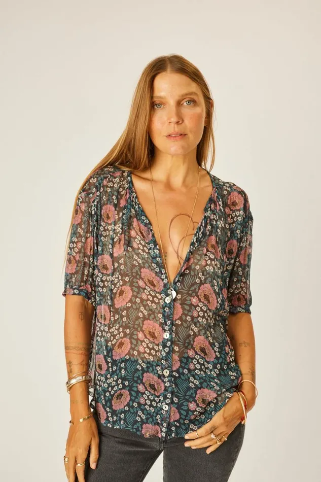 Women Natalie Martin Tops Violet Top Vintage Flowers Indigo