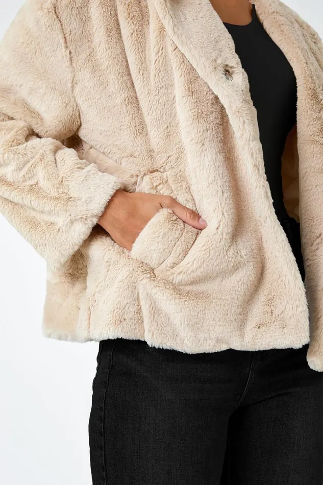 Women Natural Faux Fur Hooded Jacket Roman Jackets