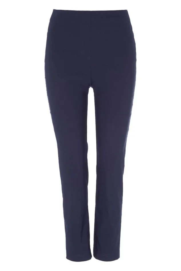 Women Navy 34 Length Stretch Elastic Waist Trouser Roman Trousers