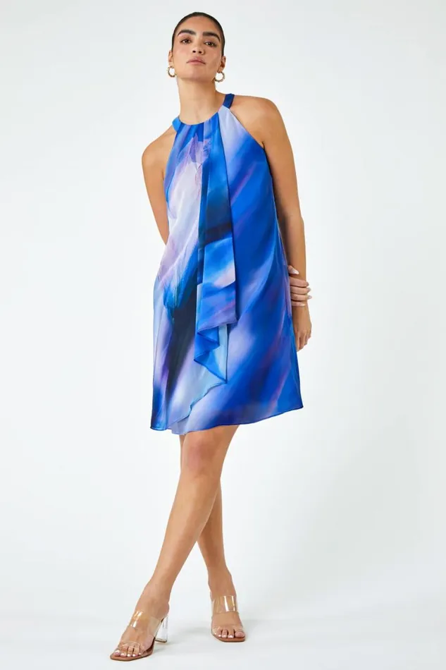 Women Navy LIMITED Abstract Halter Neck Shift Dress Roman Dresses