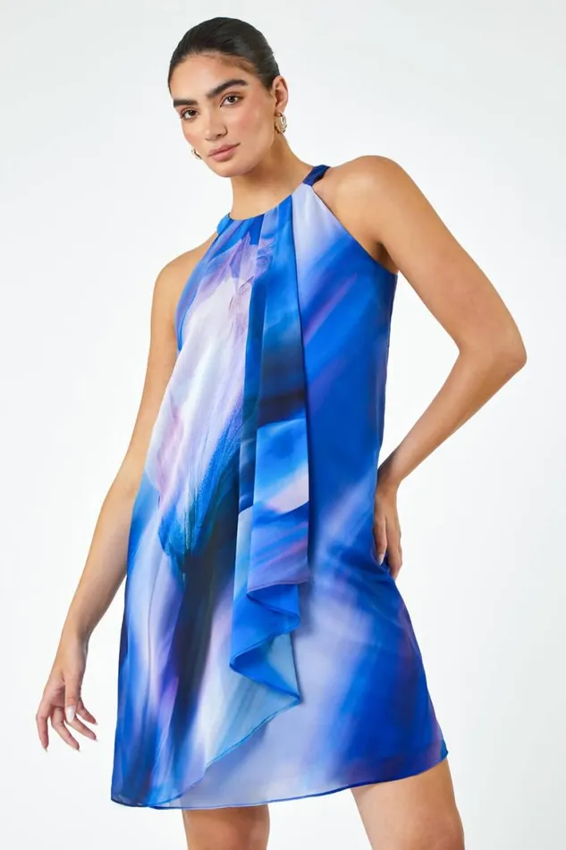 Women Navy LIMITED Abstract Halter Neck Shift Dress Roman Dresses
