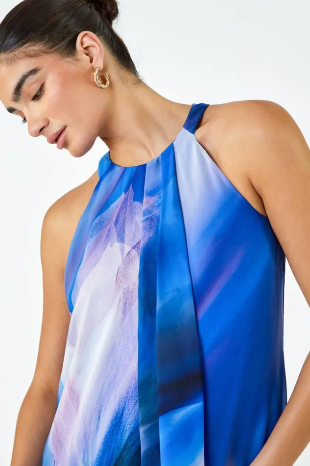 Women Navy LIMITED Abstract Halter Neck Shift Dress Roman Dresses