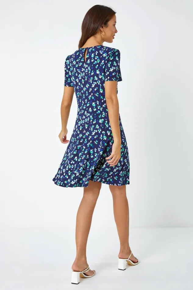 Women Navy Panelled Ditsy Floral Print Dress Roman Dresses