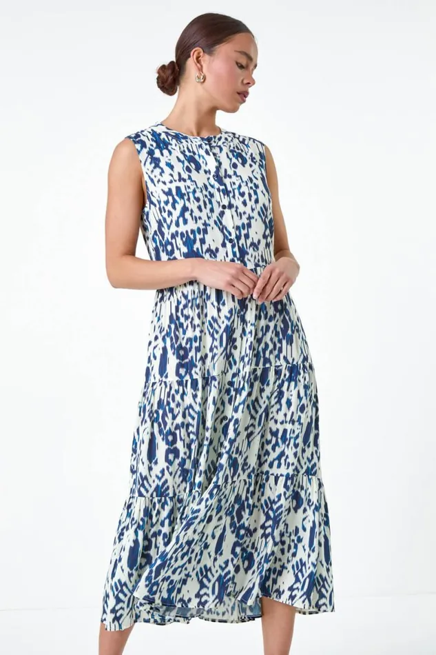 Women Navy Petite Aztec Midi Shirt Dress Roman Dresses