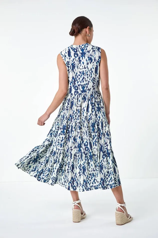 Women Navy Petite Aztec Midi Shirt Dress Roman Dresses