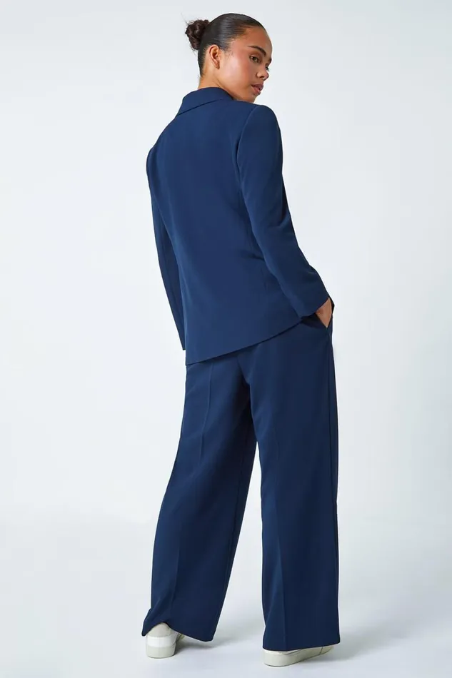Women Navy Petite Double Breasted Stretch Blazer Roman Jackets