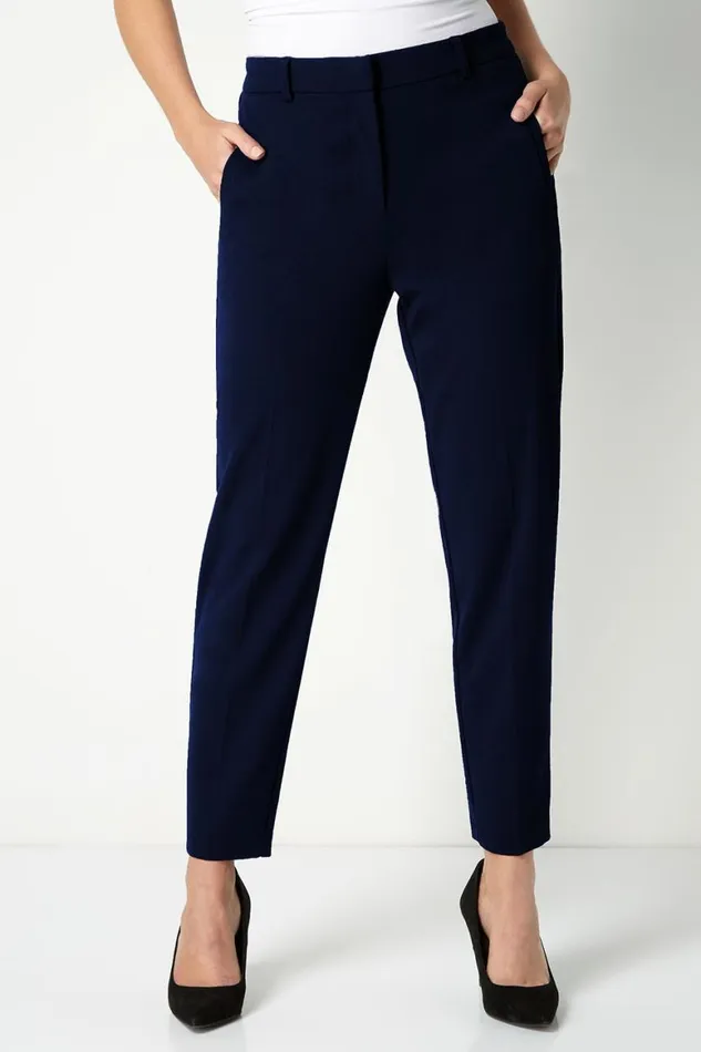 Women Navy Petite Smart Tapered Trouser Roman Trousers