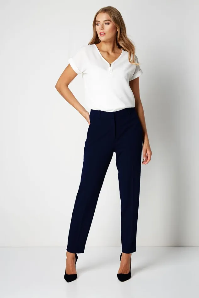 Women Navy Petite Smart Tapered Trouser Roman Trousers