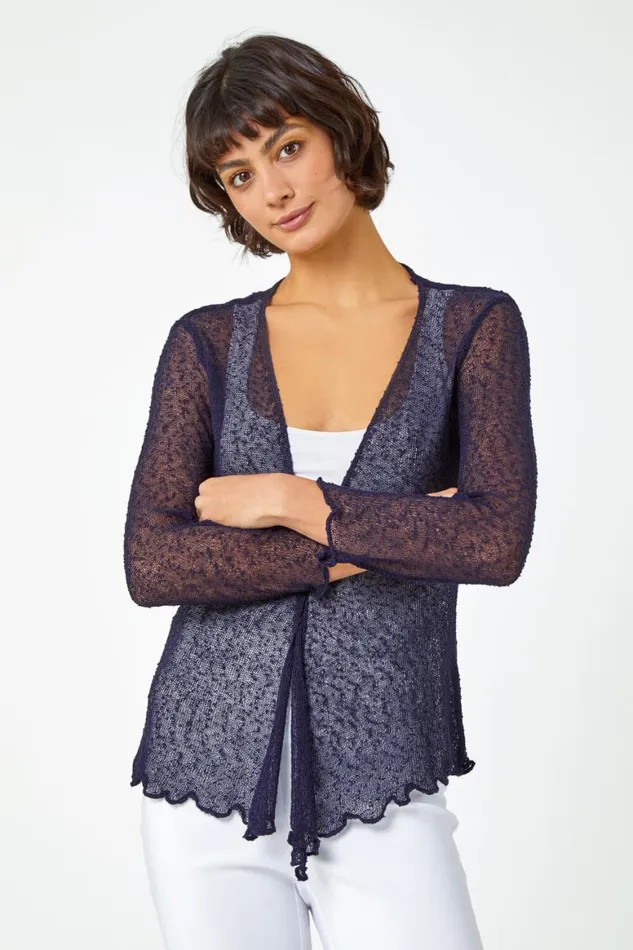 Women Navy Textured Pointelle Detail Shrug Roman Occasionwear