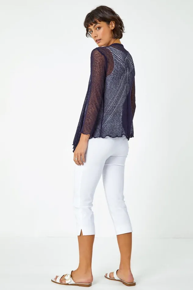Women Navy Textured Pointelle Detail Shrug Roman Occasionwear