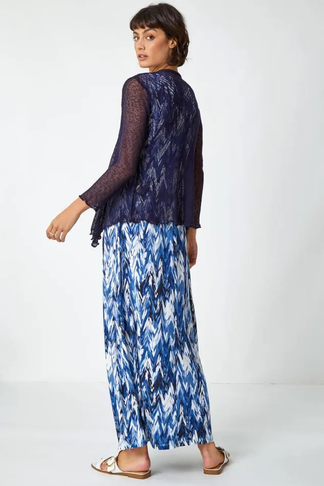 Women Navy Textured Pointelle Detail Shrug Roman Occasionwear