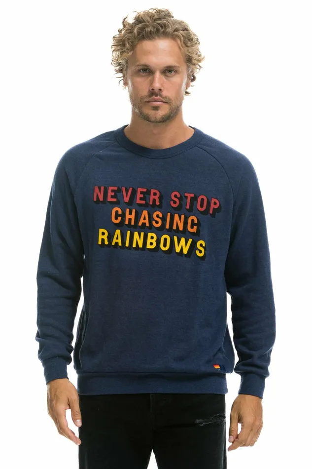 Women NEVER STOP CHASING RAINBOWS CREW SWEATSHIRT 8211 NAVY Aviator Nation UnisexCrewSweatshirt Women NEVER STOP CHASING RAINBOWS CREW SWEATSHIRT 8211 NAVY Aviator Nation UnisexCrewSweatshirt