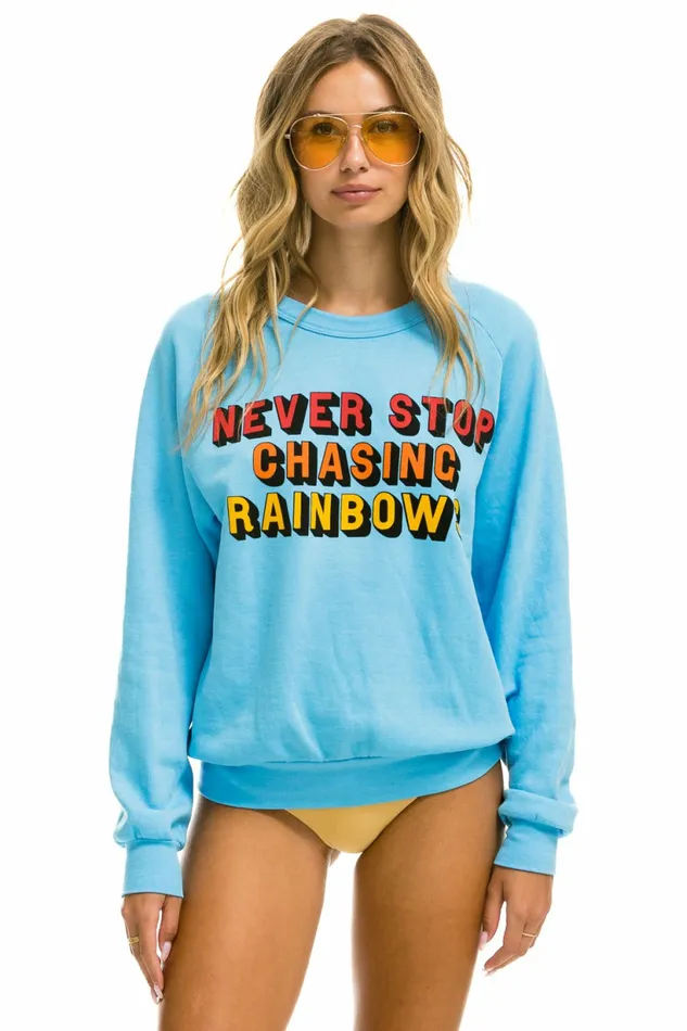Women NEVER STOP CHASING RAINBOWS CREW SWEATSHIRT 8211 SKY Aviator Nation UnisexCrewSweatshirt