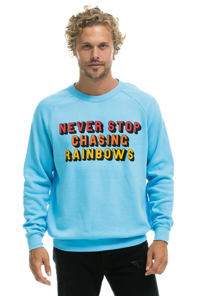 Women NEVER STOP CHASING RAINBOWS CREW SWEATSHIRT 8211 SKY Aviator Nation UnisexCrewSweatshirt Women NEVER STOP CHASING RAINBOWS CREW SWEATSHIRT 8211 SKY Aviator Nation UnisexCrewSweatshirt