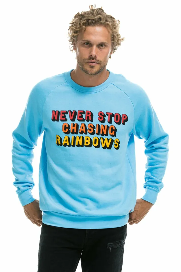 Women NEVER STOP CHASING RAINBOWS CREW SWEATSHIRT 8211 SKY Aviator Nation UnisexCrewSweatshirt Women NEVER STOP CHASING RAINBOWS CREW SWEATSHIRT 8211 SKY Aviator Nation UnisexCrewSweatshirt