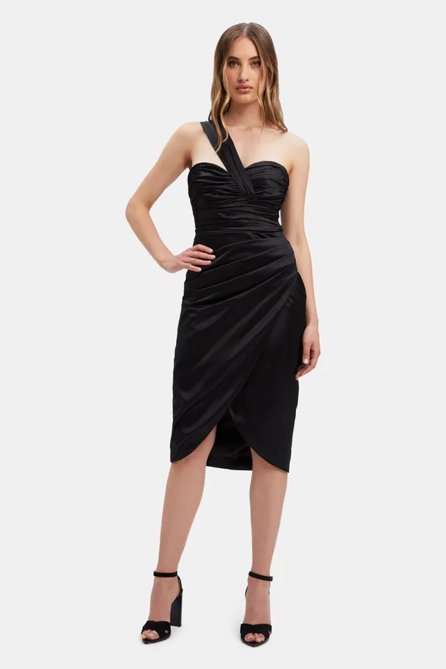 Women Occasion Dresses Bardot Veda Drape Midi Dress In Black Black